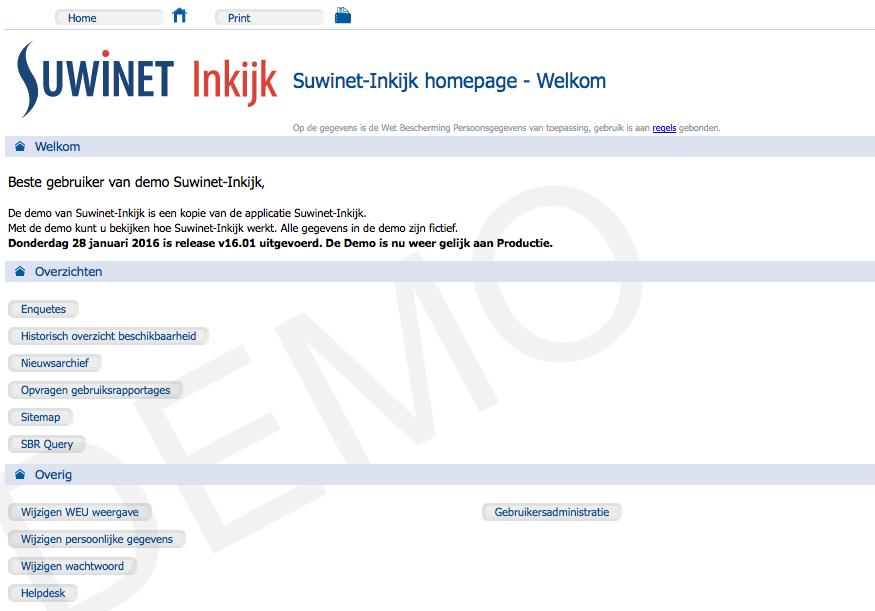 2.2. Starten van de Gebruikersadministratie Nadat u succesvol bent ingelogd komt u op de homepage van Suwinet-Inkijk. Afbeelding 2.