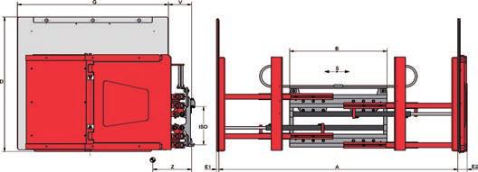 Witgoedklem in telescoopuitvoering T413GT met separate sideshift armen met gummi bekleed beide armen vast hydraulische functies Capaciteit LZP S A B D E G