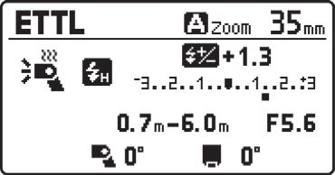 Namen van onderdelen LCD-paneel E-TTL II-/E-TTL-autoflash (p. 24) 2: Synchronisatie op het eerste gordijn (normale flitsopnamen, p. 68) r : Synchronisatie op het tweede gordijn (p.