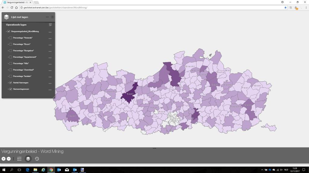Geoloketten De data van het Vlaams Vergunningenregister kunnen gebruikt worden voor allerlei doeleinden. Ze kan enerzijds dienen als bron om beleidsinformatie te genereren en te visualiseren.