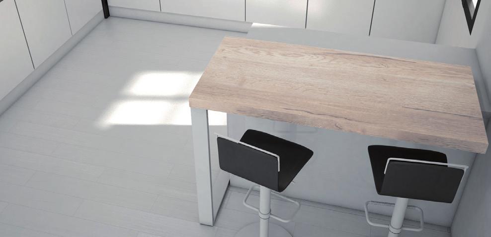 arkrukken, stoelen, tafels, tafel- en kastpoten TFELLDEN Materiaal tafelblad: laminaat 60 mm Materiaal poot: aluminium epoxy TFEL FREE Uitschuifbaar blad FREE is een balk die aan het aanrecht van de
