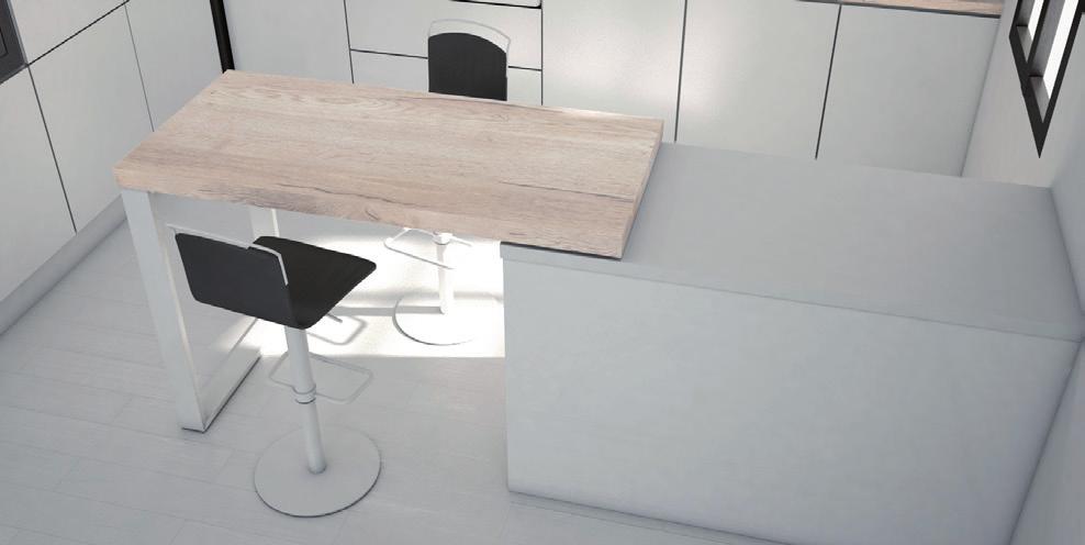 et is een ideale oplossing voor die keukens die weinig ruimte hebben om een traditionele tafel met stoelen in te richten, en is ook een esthetisch moderne optie waarmee u met barkrukken kunt eten.