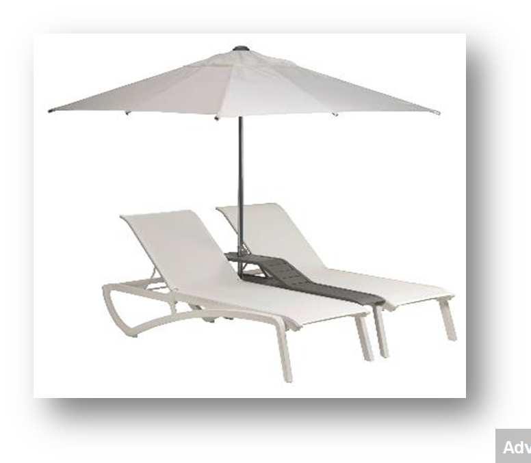 SUNSET Repos Adviesverkoop prijs Dubbele ligbedden Sunset ( inclusief Parasol en console) Sneeuw wit / Stof Wit parasol Wit MLB 200 96 Brons /Stof Cognac en parasol Wit Grijs Platinium / Stof Grijs