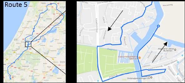 14. Als u niet met de veerpont gaat, volgt u het fietspad dat overgaat in het Rozenpad in de woonwijk. Ga aan het einde van het Rozenpad linkasf de Drontermeerlaan op. (Route 5) 15.