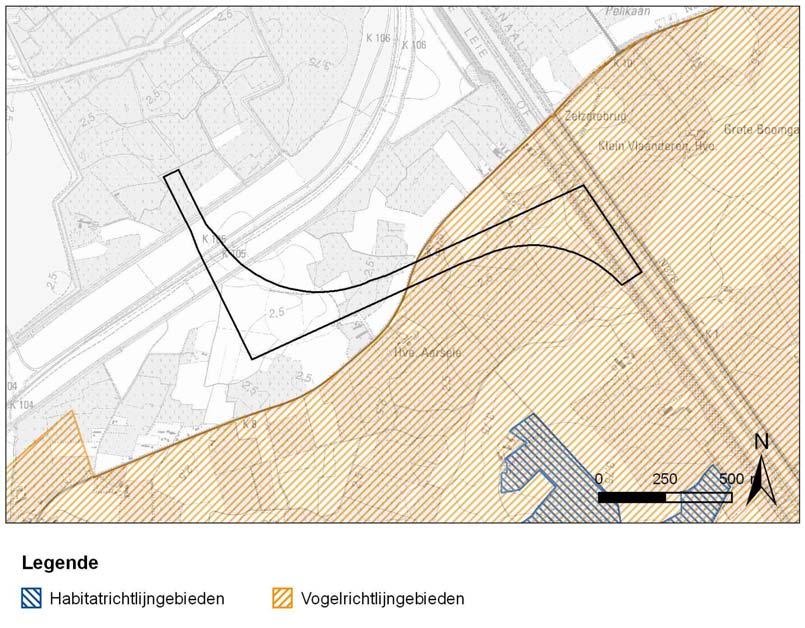 Figuur 50: Aansluitingsvariant B met aanduiding van het Vogelrichtlijngebied Poldercomplex (bron: Vectoriële versie van de habitat- en vogelrichtlijngebieden, Agentschap voor Natuur en Bos; digitale