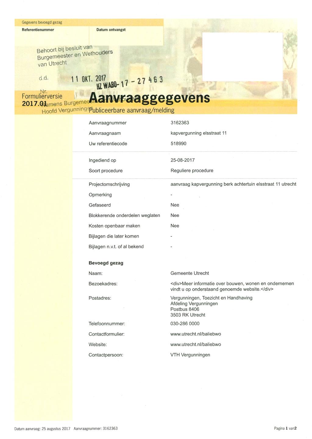 Gegevens bevoegd gezag Referentienummer Datum ontvangst van Utrecht d.d. " SUu- ' Formulierversie ïo.7.