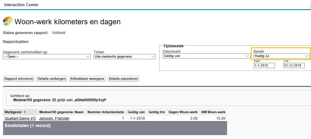 Standaard staat de samenstelling van het rapport op het huidige jaar. 2.