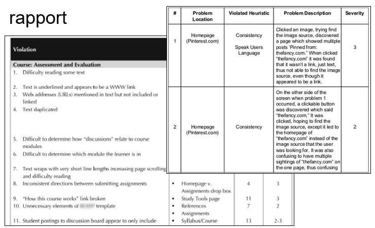 Expert evaluation: Heuristische evaluatie Een (of enkele) mensen beoordelen een systeem of service aan de hand van vuistregels, richtlijnen (heuristieken).