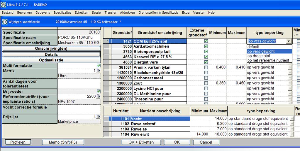 1.2 Specificatie Specificatie : om aan te geven dat een specificatie een brijvoeder is volstaat het de optie «brijvoeder» te activeren.