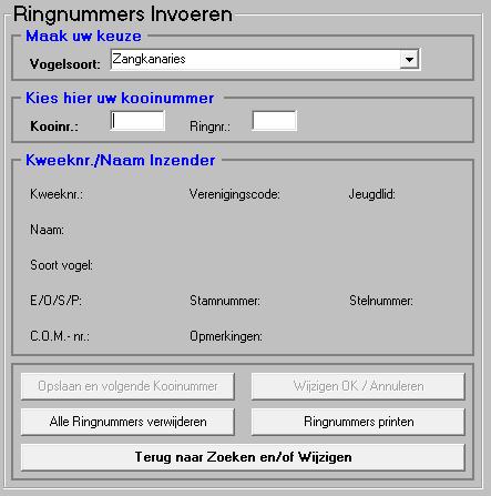 Ringnummer volg-nummers Invoeren Op verzoek van enkele verenigingen is het weer mogelijk om weer, buiten de verplichten Zangkanaries, Ring-volgnummers in te voeren.