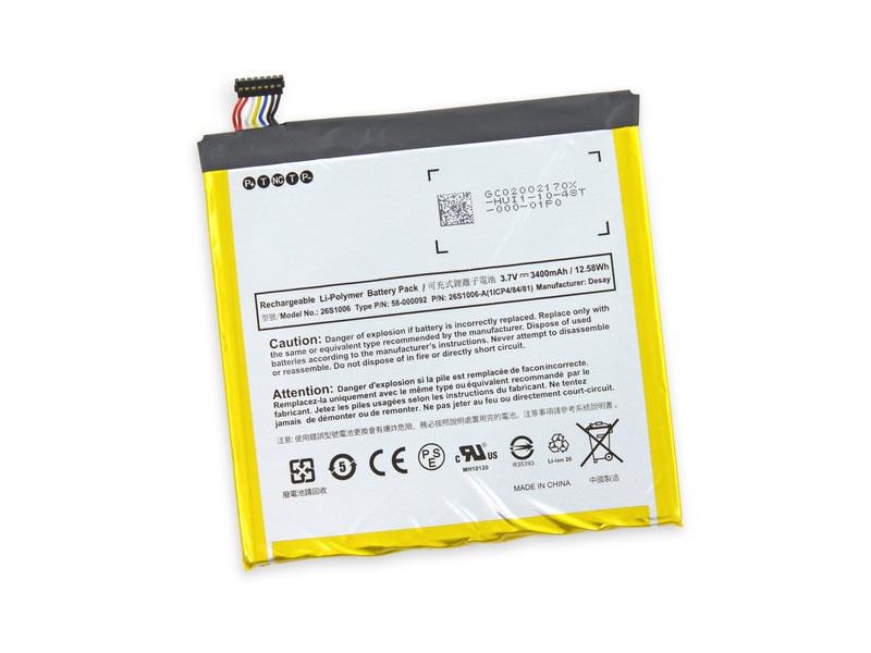 De 3,7 V, 3400 mah (12,6 Wh) Lithium-ion polymeer batterij in de Kindle Fire HD 6 is vrij fors op 60 grams-ongeveer een