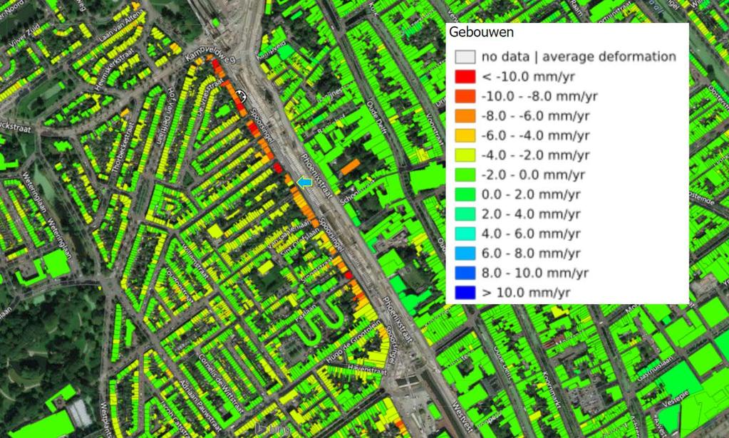 2.2 Verzakking straatniveau versus panden Doordat de satelliet zowel datapunten vindt op straatniveau als op de panden zelf, kan een vergelijking gemaakt worden van de differentiële zetting.