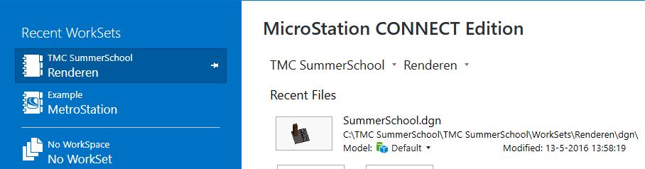 MicroStation CONNECT Edition starten Start MicroStation CONNECT Edition en open de tekening Summerschool - Projectvoorbeeld.