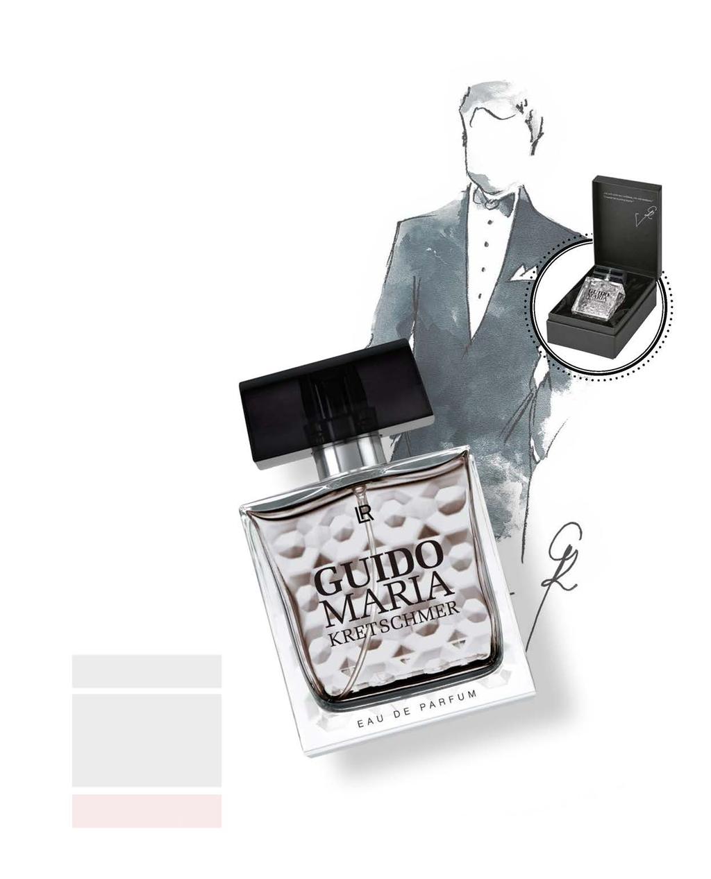 Haute parfum for men by Guido Maria Kretschmer LR HERENPARFUMS 137 Net zoals het parfum voor vrouwen, draagt ook het parfum voor mannen het handschrift van de designer: elegant, hoogwaardig, tijdloos