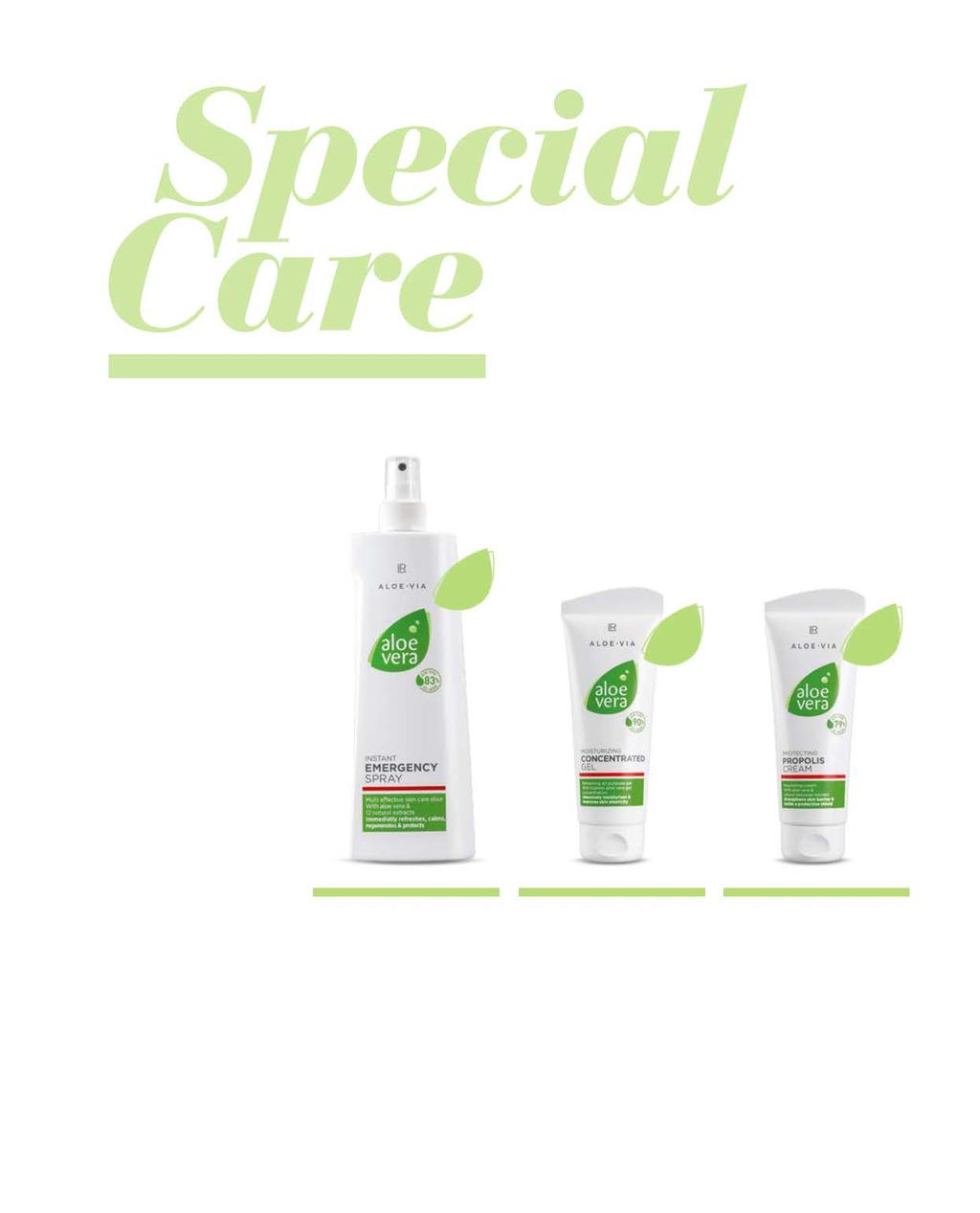 LR ALOE VIA SPECIALE VERZORGING 71 Speciale Verzorging LR ALOE VIA Speciale Verzorging In het bijzonder rustgevend en regenererend voor de gestresste huid en huidirritaties.