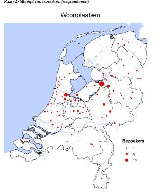 Veel bezoekers wonen in nabijgelegen plaatsen in Flevoland, Gelderland, Overijssel en Drenthe. Geen enkele respondent komt uit Friesland.