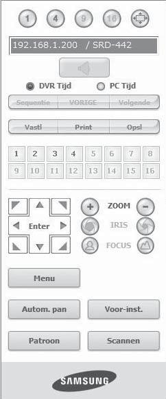 webviewer Weergave van schermmenu Geef het kanaalnummer en het videoformaat van de aangesloten DVR weer. b Dit pictogram wordt weergegeven als het audiosignaal op dat moment wordt uitgevoerd.