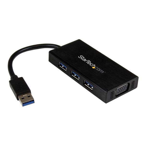 USB 3.0 naar VGA externe multi-monitor grafische adapter met 3-poorts USB hub VGA en USB 3.0 mini-dock 1920x1200 / 1080p Product ID: USB32VGAEH3 De USB32VGAEH3 USB 3.