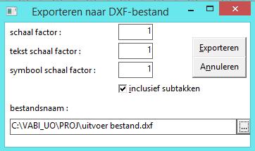 Export stelsel naar DXF Hiermee kan een stelsel naar een DXF-tekening worden geëxporteerd.