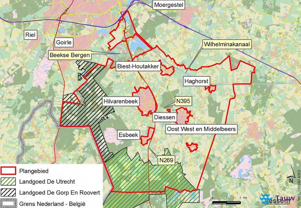 Figuur 2.1 Plangebied bestemmingsplan buitengebied Hilvarenbeek Studiegebied Het studiegebied is het gebied waar effecten kunnen optreden als gevolg van de ingreep.