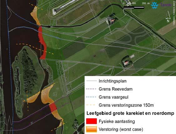 Figuur 2.1 Verlies van leefgebied van roerdomp en grote karekiet (worst case) volgens de Passende Beoordeling uit 2013 2.