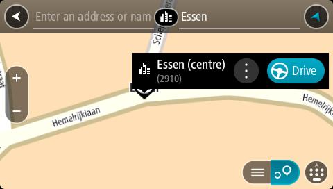 5. Selecteer de POI in het stadscentrum. 6. Selecteer Rijd op je systeem. Er wordt een route gepland en je wordt vervolgens naar de bestemming geleid.