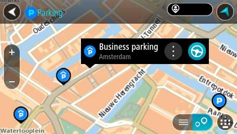 Selecteer een parkeergelegenheid op de kaart of in de lijst. Er wordt een pop-upmenu geopend met de naam van de parkeergelegenheid. 4. Selecteer Rijd op je systeem.