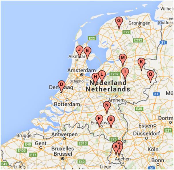 Bijlage 2 Geografische spreiding De markeringen in onderstaande afbeelding zijn de locaties van