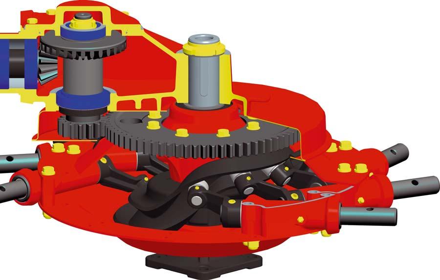 DEZE AANDRIJVING KAN TEVENS INGEZET WORDEN BIJ ZWARE GEWASSEN Vandaag de dag moeten landbouwmachines bestand zijn tegen zware belastingen, omdat de werkbreedtes van