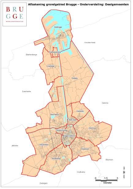 Een kaart van de agglomeratie Brugge wordt in Figuur 1 weergegeven. Figuur 1 : Agglomeratie Brugge De agglomeratie Brugge telt op datum van 1 januari 2016 118 053 inwoners, waar er in 2011 116.