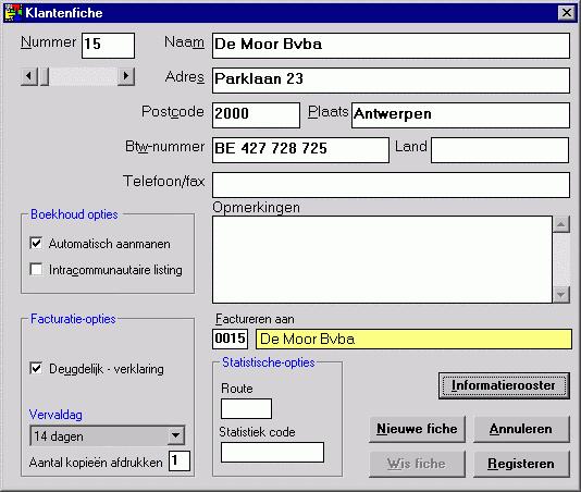 Klantenfiches en kortingsschema s: Klantenfiches maakt u aan per klantennummer, maar klanten kunt u makkelijk en snel opzoeken aan de hand van een willekeurig deel van de naam (straat, woonplaats,