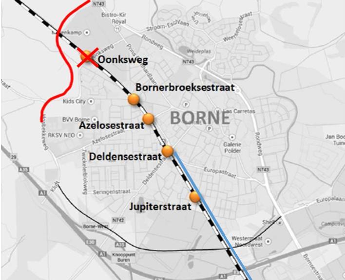 2.5 Ontwikkelingen in het verleden en incidenten In het ongevalsregister van ProRail is in de periode 1975 t/m 2014 één ongeval op de overweg geregistreerd (zelfdodingen zijn niet in het register