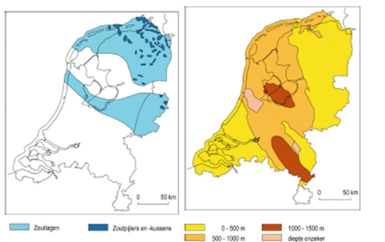 De zoutlaag komt in de noordelijke helft van Nederland voor en de zoutkoepels of diapieren komen in de provincie Groningen en directe omgeving voor.