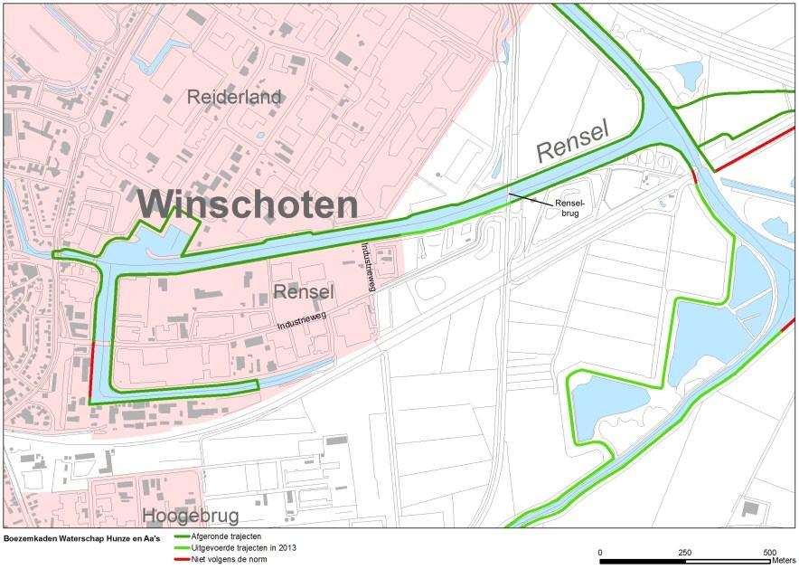 8. Beschrijving per traject Gebied: Winschoten (stedelijk gebied) Huidige situatie: De binnenring van de Rensel is opgehoogd in combinatie met werkzaamheden van de gemeente.