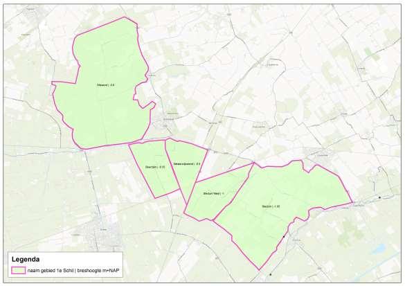 Normering regionale waterkeringen Groningen en Noord-Drenthe april 2013 Figuur 5-2: Overstromingsgebieden en breslocaties 1 e Schil Normklasse en gevoeligheid Tabel 5-7 laat de uitkomsten voor de