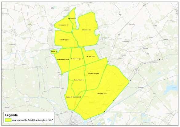 Normering regionale waterkeringen Groningen en Noord-Drenthe april 2013 Figuur 5-3: Overstromingsgebieden en breslocaties 2 e Schil Normklasse en gevoeligheid Uit de schadeberekeningen voor zichtjaar