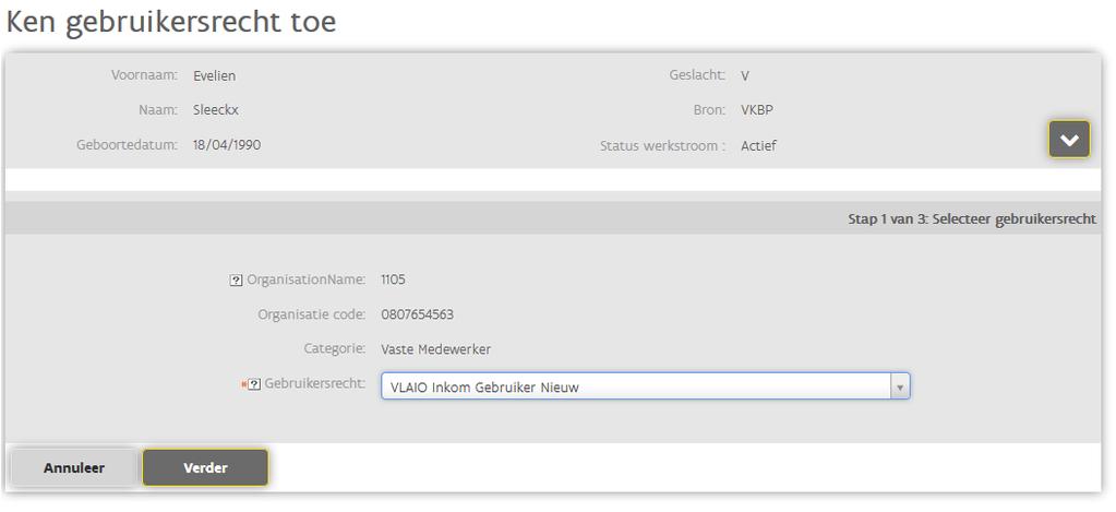 Demo : stap 3 = toekenning gebruikersrecht 3.