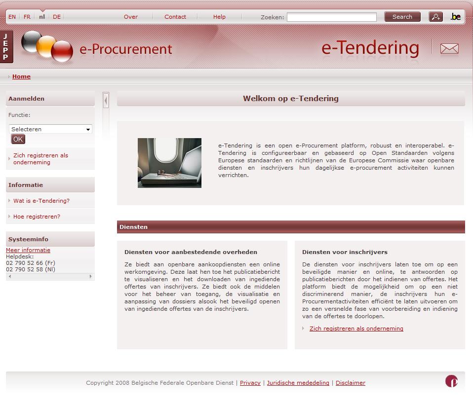 Startpagina e-tendering Via de portaalsite: www.