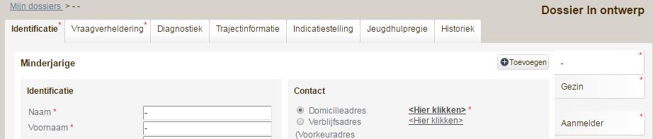 6. 2. 2. Onderdeel Minderjarige, Gezin, Andere betrokkenen en Aanmelder Al deze luiken kunnen ingevuld worden voor de minderjarige, het gezin en de aanmelder.