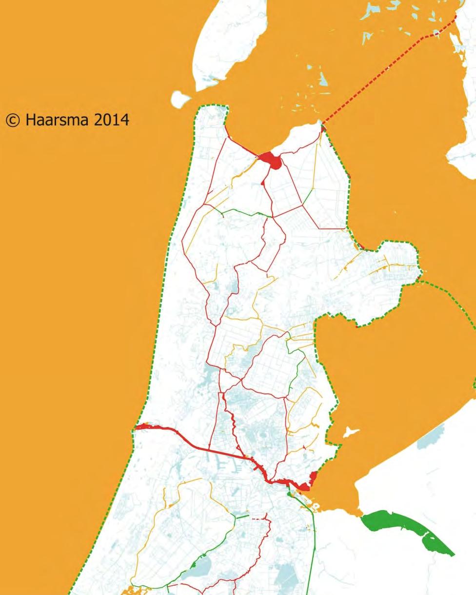 Figuur 12: Waarde of belangrijkheid van waterwegen als migratieroute voor meervleermuizen op basis van Pilot Vleermuizen in Kaart (Haarsma, 2014).