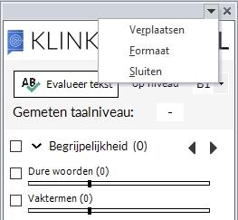 3.4. KLINKENDE TAAL OP UW MAAT Zijpaneel De Klinkende Taal Plugin is zo ingesteld dat het zijpaneel standaard getoond wordt als u in Microsoft Office Outlook een nieuw e-mailbericht aanmaakt, een