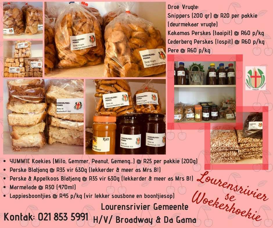 Maritz -021-8537560 / 0825077091 Bydraes kan in die vorm van produkte (by kerkkantoor) of kontant gegee word.