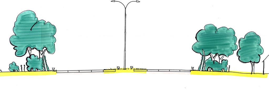 zone I weg in bebouwing << links besloten beeld modulaire geluidschermen geluidswering combineren met begroeiing bomen en