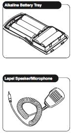 Accessoires Voor deze marifoon zijn diverse accessoires verkrijgbaar. AA alkaline batterij cassette. Een speciale alkaline batterij cassette kan aangeschaft worden.