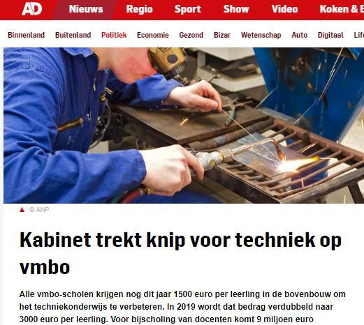 Actielijn KIEZEN - aandachtspunten voor 2019 - Binden technisch vmbo aan Techport en ondersteunen bij vormgeven plannen en aanvragen van financiering ( 100 miljoen voor technisch vmbo ).