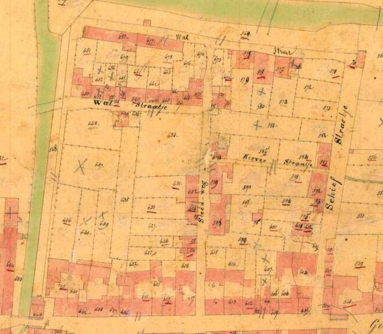 Het noordwestelijke stadsdeel op het primitief kadasterplan van 1826 - Bron: www.