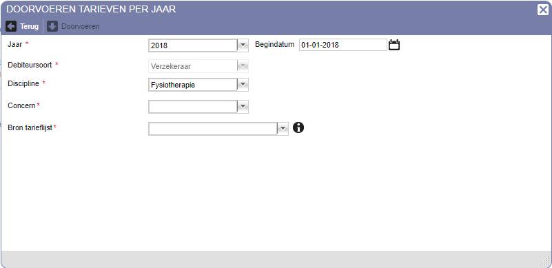 4 Stap 2 - Tarieven (Fysio, OT, Ergo & Logo) De pop-up Doorvoeren tarieven per jaar verschijnt zodra u onder het Jaarwerk Stap 2. Tarieven aanklikt. U ziet het scherm zoals in figuur 8.