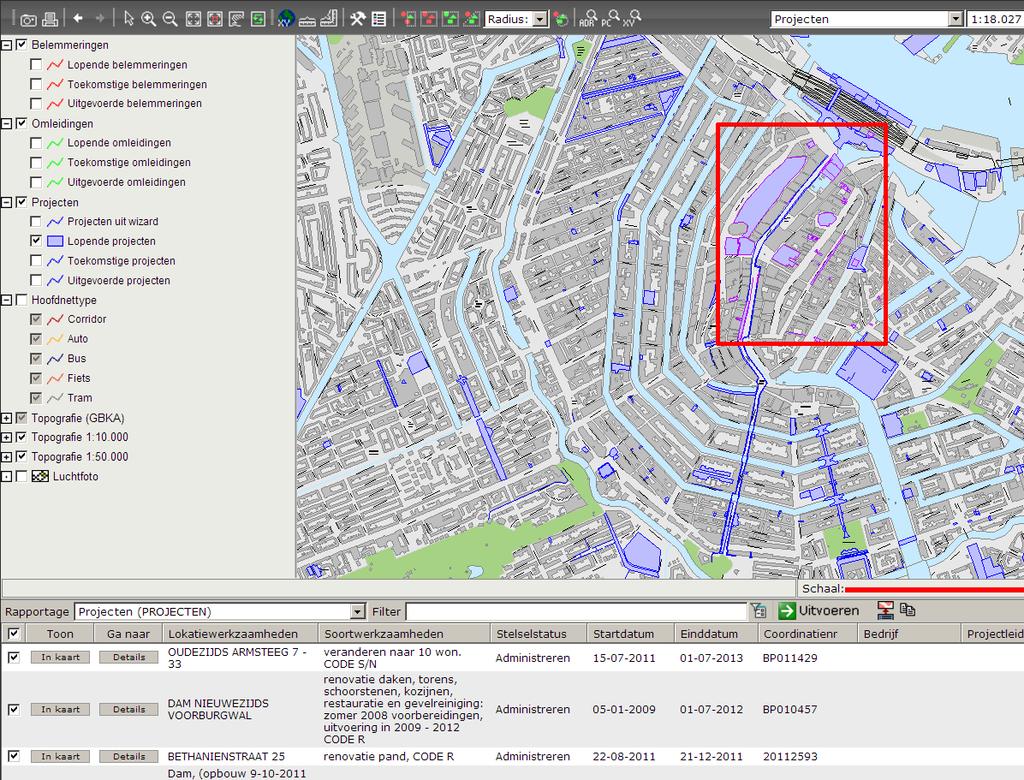 Nadat u de straatnaam heeft ingevuld, toont CORA door middel van een rood puntje in de kaart waar het adres zich in Amsterdam bevindt. Hieronder de stappen die u hiervoor moet verrichten.