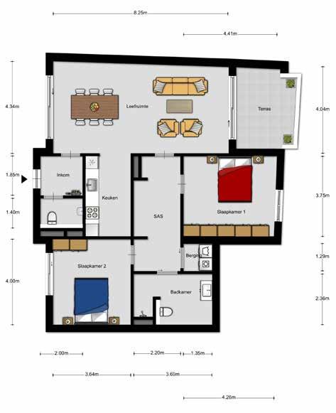 verdieping 2 Woonoppervlakte: 102m² Slaapkamers: 2 Terras: 9m² Deze