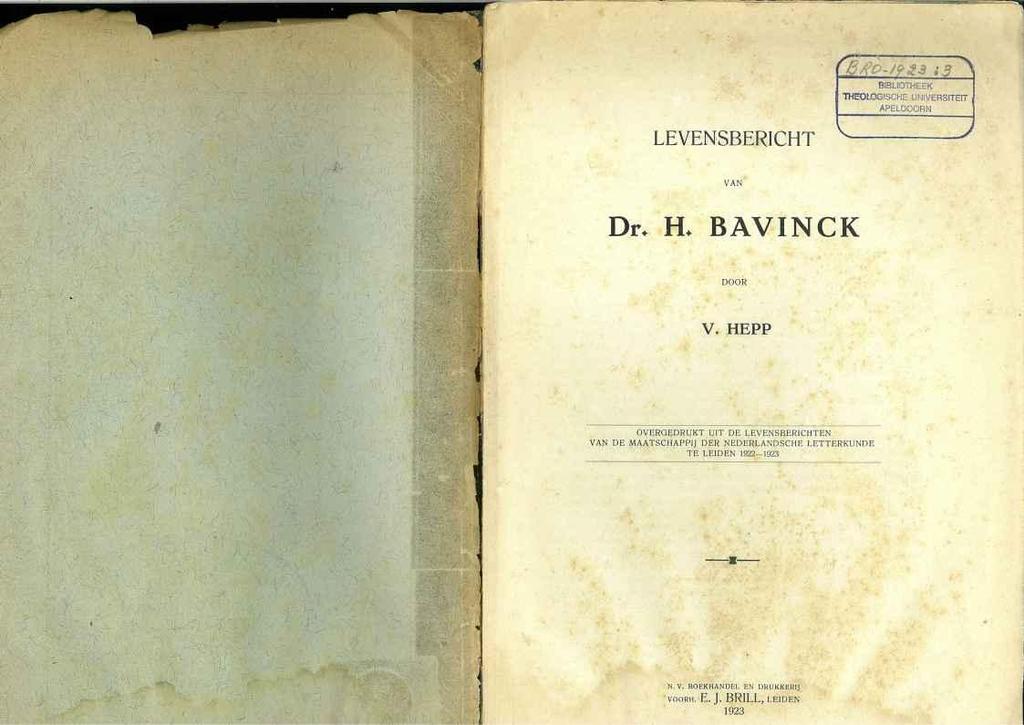LEVENSBERICHT VAN Dr. H. BAVINCK DOOR V.